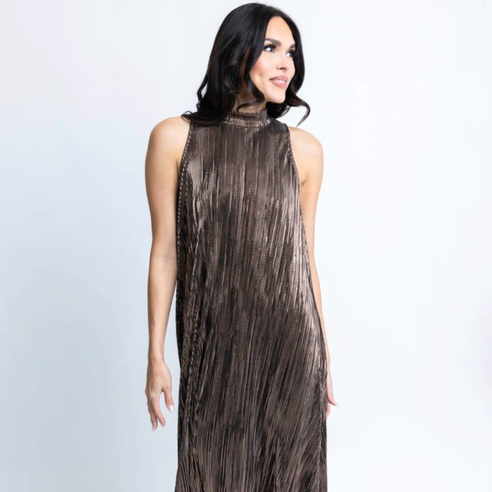 Karlie NWT Size Medium Gunmetal Metallic Maxi Dress